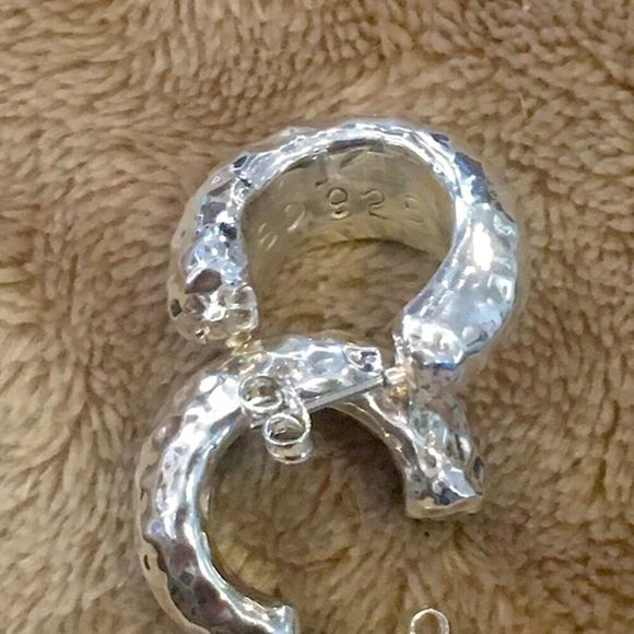 SIMON SEBBAG SSD Hammered Sterling Silver Hoops 925 Earrings - Picture 4 of 10